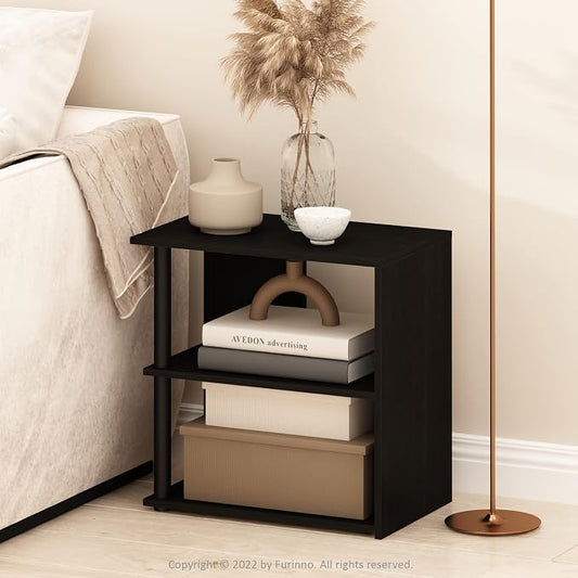 Furinno CAMNUS Side Table, 2-Tier Modern Metal Frame End Table with Open Shelf, Night Stand, Bedside Table, for Living Room, Bedroom, Solid White