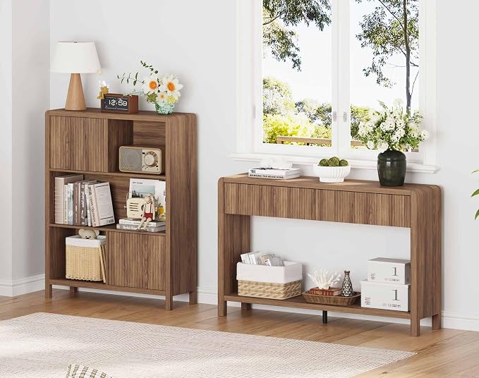 FATORRI Console Sofa Table for Entryway, 47.2 inch Wood Foyer Tables for Living Room, Farmhouse Couch Table behinde Sofa with 2 Drawers for Hallway Storage (Walnut)