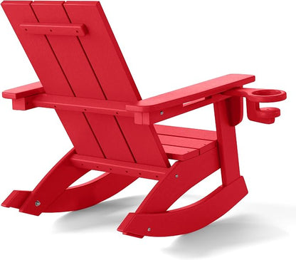 Costaelm Palms Kids Outdoor Preschool HDPE Plastic Modern Adirondack Rocking Chair (Set of 2), Red