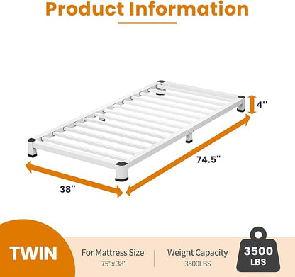 NKZ Twin Platform Bed Frame 4 Inch, Heavy Duty Metal Low Profile Bed Frame with Round Corner Legs, 3500lbs Weight Capacity Reinforced Frame, No Box Spring Needed，Noise-Free, Easy Assembly
