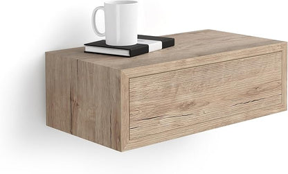 Mobili Fiver, Riccardo Floating nightstand, Oak, 17.7" x 9.8" x 6.1 ", Melamine-Finished, Modern Bedside Table, End Table, Italian Furniture