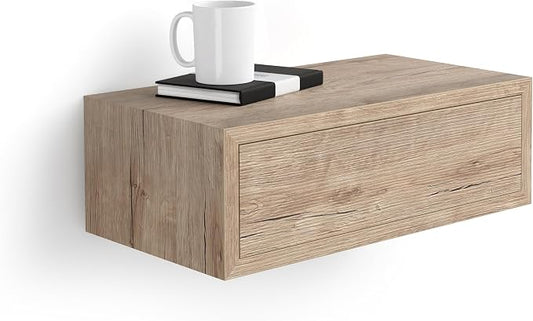 Mobili Fiver, Riccardo Floating nightstand, Oak, 17.7" x 9.8" x 6.1 ", Melamine-Finished, Modern Bedside Table, End Table, Italian Furniture