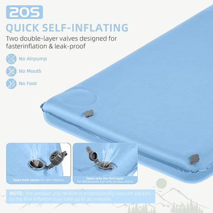 Wevelel Memory Sleeping Pad, 3.1" Ultra-Thick Foam Sleeping Mats for Camping, Easy Inflate&Deflate,9.5 R-Value Insulated Camping Mattress Pad with Pillow, for Car Travel Tent