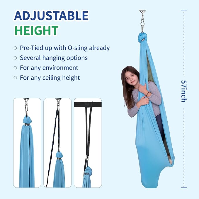 OUTREE Sensory Swing, Double Layer Therapy Swing with 360° Swivel Hanger, Healing & Relaxing Cuddle Sensory Swing for Kids and Adults with Autism, ADHD, Sensory Processing Disorder(Blue and Gray)