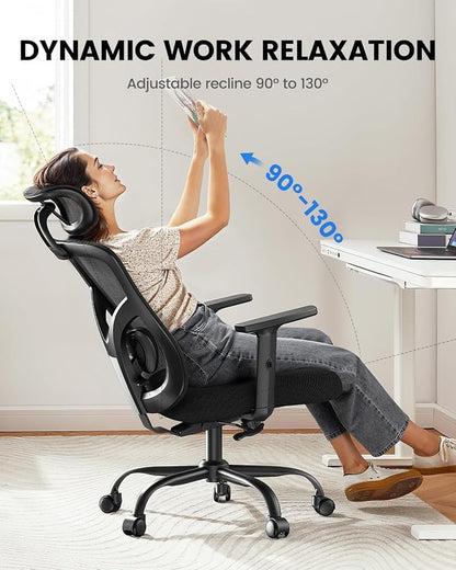 NOBLEWELL Ergonomic Office Chair with Padded Lumbar Support, 2D Headrest, Adjustable Armrests, Upgraded Contoured Seat Cushion, 130° Rocking Tilt, Computer Gaming Chair for Home Office, Pack of 2