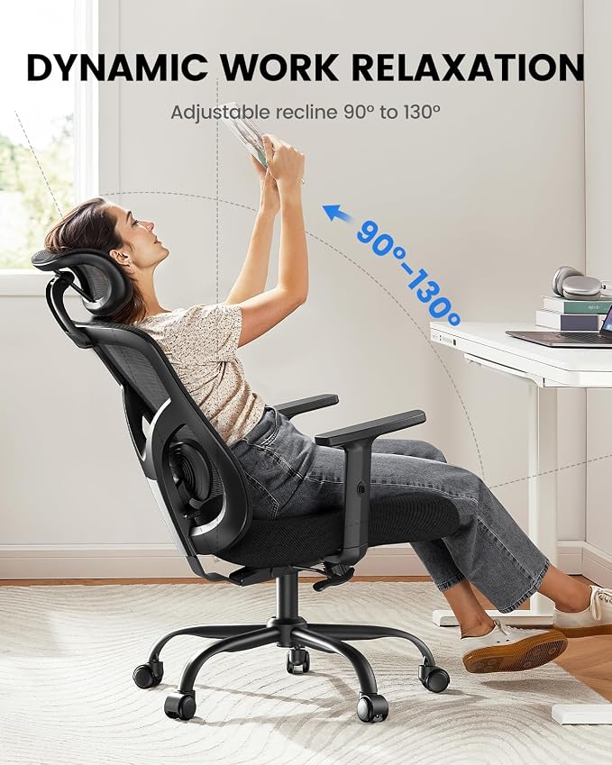 NOBLEWELL Ergonomic Office Chair with Padded Lumbar Support, 2D Headrest, Adjustable Armrests, Upgraded Contoured Seat Cushion, 130° Rocking Tilt, Computer Gaming Chair for Home Office, Pack of 6