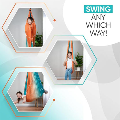 Indoor Sensory Swing for Kids or Outdoor – Holds 300lbs, Double-Layer, & 360° Swivel, Calming Compression Therapy Swing Hammock for Kids & Adults with All Hardware – Sensory-Motor Toys & Gifts