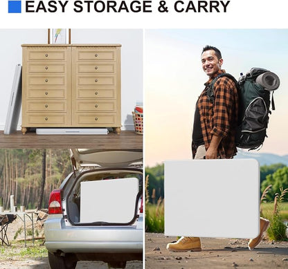 4 Pack Folding Stools with Foldable Table 6ft, Heavy Duty Dining Table and Chairs with Lock Function & Carrying Handle, Portable Indoor/Outdoor Furniture Set for Camping, Picnic, Party White