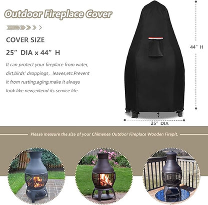 Patio Chiminea Cover,Heavy Duty 600D Waterproof Wood Burning Fire Pits Cover, Chimenea Outdoor Fireplace Wooden Fire Pit Covers,25" Dia x 43.3" H.