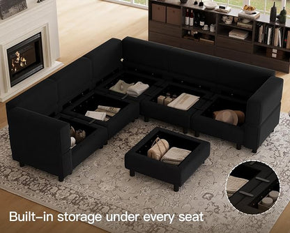 Belffin Modular Sectional Sofa with Storage Seats Velvet L Shaped Corner Couch Convertible Sectional Sofa with Chaise Black