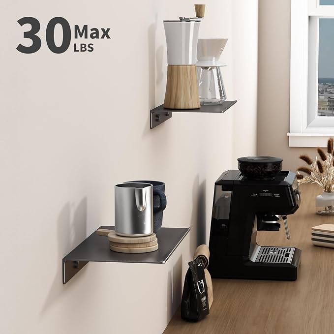 Danpoo 8 inch Gray Small Floating Shelves for Wall Organizer & Storage, Mini Display Shelves, Metal Wall Shelves for Bathroom, Living Room, Kitchen, Bedroom(2-Pack)