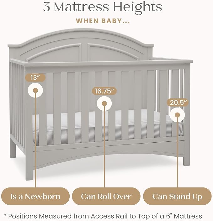 Delta Children Perry 6-in-1 Convertible Crib - Greenguard Gold Certified, Moonstruck Grey
