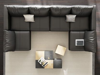 EASE MOOSE Modular Sofa with Storage, Faux Leather Sectional Sofa U Shaped Sectional Couches for Living Room, Black