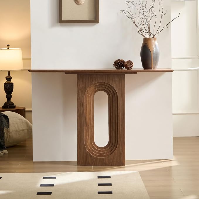 LKTART 47" MDF Console Table for Entryway, Narrow Entryway Table with Unique Loopback Design, Couch Table Behind Sofa with Single Loop-Leg for Living Room Hallway Foyer, Walnut