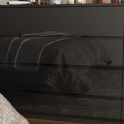 Modern High Gloss Dresser with LED Lights, 8 Drawer Dresser for Bedroom, Bottom Warm Lights, Handle-Free Design, 63" Contemporary Chest of Drawers Black 63" W x 15.7" D x 30.9" H