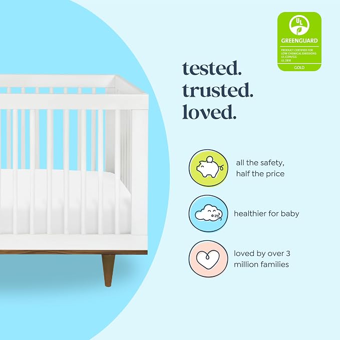 Davinci Marley 3-in-1 Convertible Crib w/Mattress - White & Walnut | FSC & GREENGUARD Gold Certified Crib Convertible to Toddler Bed & Daybed - Includes Mattress - Conversion Kit Sold Separately