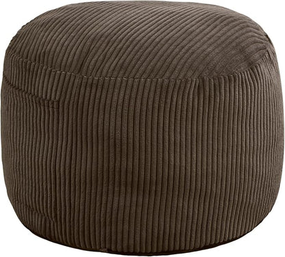 Round Stuffed Pouf Ottoman,Corduroy Foot Rest with Rebound Foam Filled, Furry and Fluffy Foot Stool Ottoman, Floor Poufs for Living Room (Brown, 26" D x 26" W x 18" H)