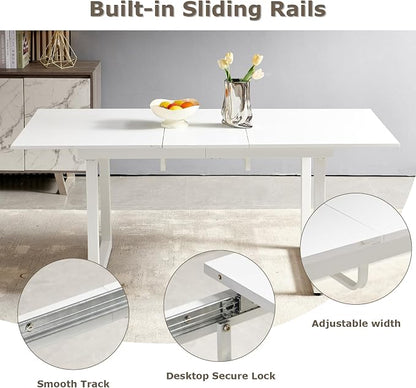 Extendable Dining Table for 4-8 People,70.86''Modern Space-Saving Kitchen Table with Metal Legs,Rectangle Folding Conference Meeting Table for Living Meeting Room Kitchen,White