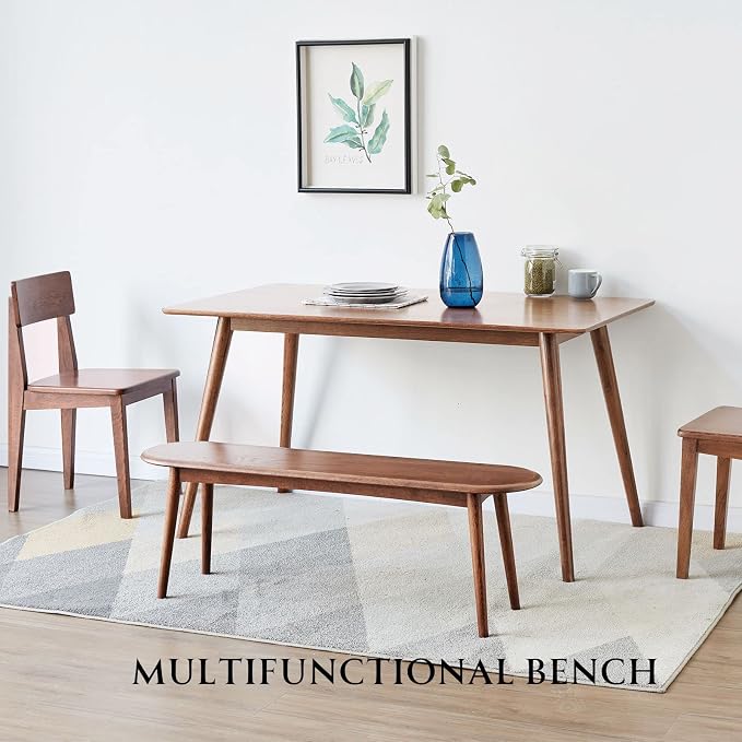 100% Solid Oak Indoor Dining Bench, Wood Bench for End of Bed with Safety Rounded Corners, Entryway Benches for Farmhouse, Kitchen, Living Room(Walnut,12" L x 39.5" W x 16.2" H)