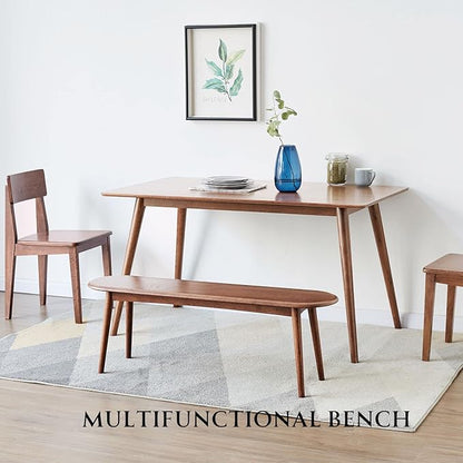 100% Solid Oak Dining Bench, Wood Bench for End of Bed with Rounded Corners, Entryway Benches for Farmhouse, Kitchen, Living Room(Walnut,12" L x 47.2" W x 16.2" H)