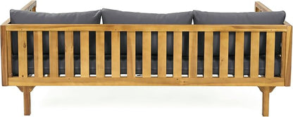 Christopher Knight Home Claremont Outdoor 3 Seater Acacia Wood Daybed with Fabric Water Resistant and Removable Cushions, Patio Garden Sofa with Slat Paneling Armrest and Back, Teak and Dark Grey