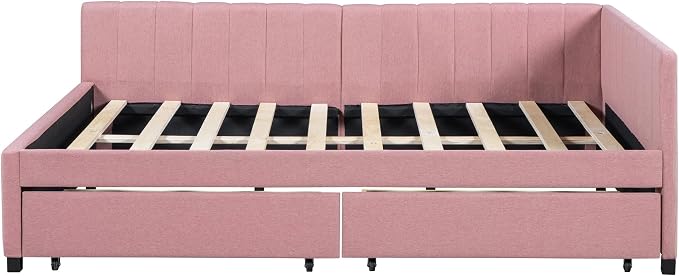 Merax Full Size Upholstered Daybed with 2 Storage Drawers,Wooden Sofa Bed Frame for Bedroom Guest Room, No Box Spring Needed