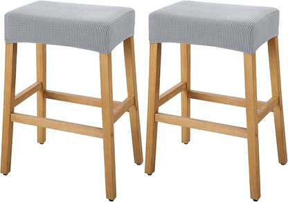 YISUN Stool Covers Rectangle - 2 Pack Stretch Waterproof Saddle Seat Cover Counter Bar Stools Bar Chairs Covers Kitchen Island Chairs Cushion Protector (2, Light Gray)