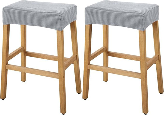 YISUN Stool Covers Rectangle - 2 Pack Stretch Waterproof Saddle Seat Cover Counter Bar Stools Bar Chairs Covers Kitchen Island Chairs Cushion Protector (2, Light Gray)