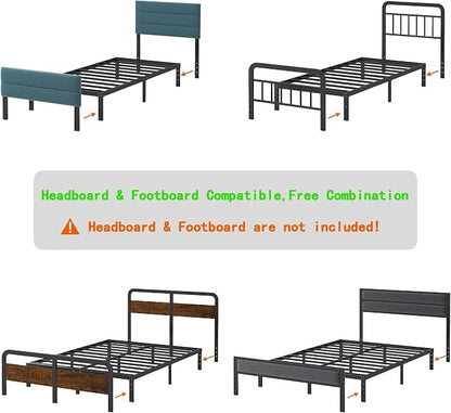 Cieemine 12 Inch Twin XL Size Bed Frames, Heavy Duty Metal Bed Frame Twin XL, No Box Spring Needed, Easy Assembly, Noise-Free, Black