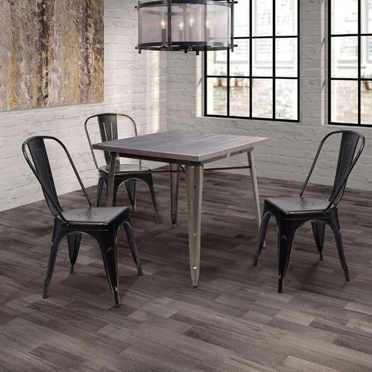 Furmax Metal Dining Chair Indoor Outdoor Use Stackable Chic Side Classic Trattoria Metal Chairs Set of 4 for Kitchen, Dining Room, Bistro and Cafe (Gold Black)