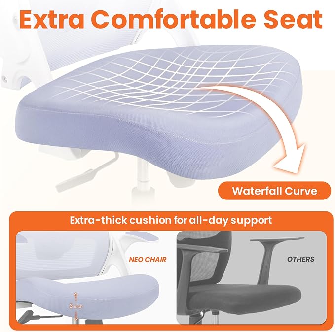 NEO Chair Office Desk Gaming Chair Computer High Back Mesh Seat with Rolling Wheels Ergonomic Adjustable Comfy Flip-up Armrests Lumbar Support Height for Home (Purple White Frame)