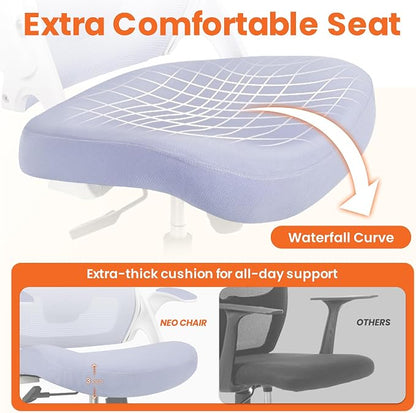 NEO Chair Office Desk Gaming Chair Computer High Back Mesh Seat with Rolling Wheels Ergonomic Adjustable Comfy Flip-up Armrests Lumbar Support Height for Home (Purple White Frame)