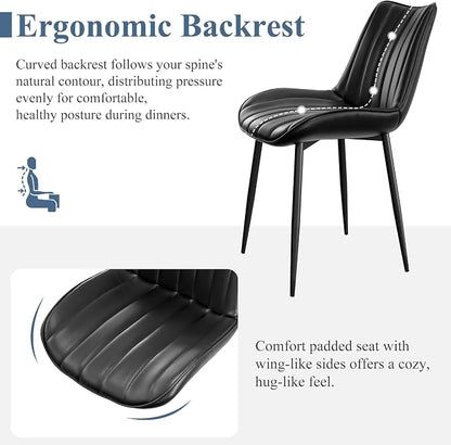 VECELO Dining Chairs Set of 4, Vegan Leather Fabric & Metal Frame, Mordern Style for Kitchen, Living Room,Offcie, Black