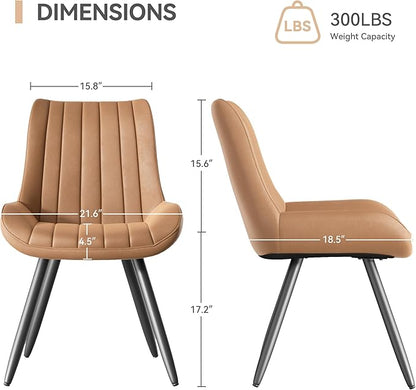 Dining Chairs Set of 2, Mid Century Modern Kitchen Chairs with Soft Cushion, Comfortable Upholstered Fabric Dining Room Chairs for Kitchen, Brown