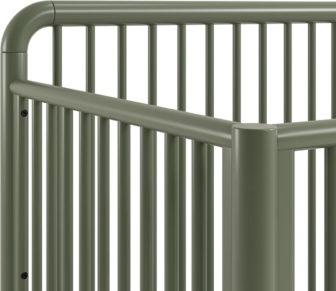Storkcraft Porto 5-in-1 Convertible Crib with Toddler Guardrail – GREENGUARD Gold Certified, Toddler Bed Conversion Kit Included, 100% Solid Wood, Fits Standard Baby Crib Mattress (Olive)