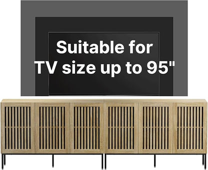 BVIUNTWO Buffet Cabinet with Storage,Set of 2 Farmhouse Console Table with Metal Base and Adjustable Shelves,Sideboard Coffee Bar Cabinet with 6 Doors for Kitchen,Dining Room,Living Room,Oak