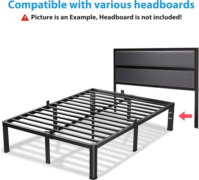 VIPSHOW 14 Inch California King Bed Frame, 3500Lbs Heavy Duty Metal Platform with Round Corner Legs Mattress Slide Stopper, Steel Slat Support No Box Spring Needed, Noise Free, Non-Slip, Easy Assembly