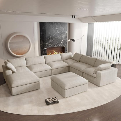 Cloud Modular Sectional Sofa Couch, Oversized Couch 8 Seater, 160.6" U Shaped Convertible Couches with Storage Ottoman for Living Room, Sofa Covers Washable&Replaceable (Khkai)