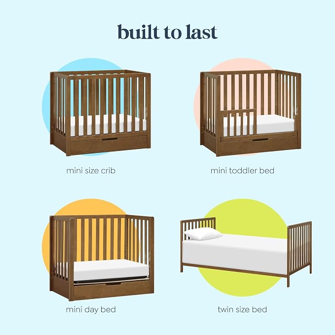 Carter's by Davinci Colby 4-in-1 Convertible Mini Crib with Trundle Drawer in Walnut, Greenguard Gold Certified, Undercrib Storage
