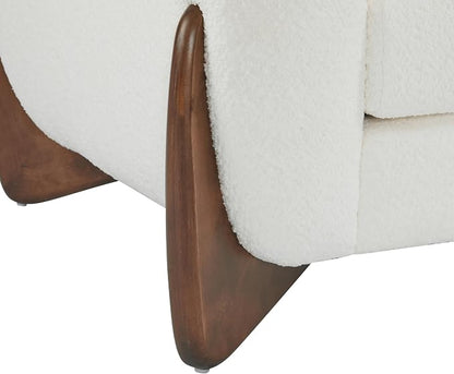 Christopher Knight Home Modern Boucle Fabric Upholstered Club Chair for Living Room, Home Office, Apartment, Relaxing Chair with Removable Cushion and Birch Wood Legs, White and Walnut