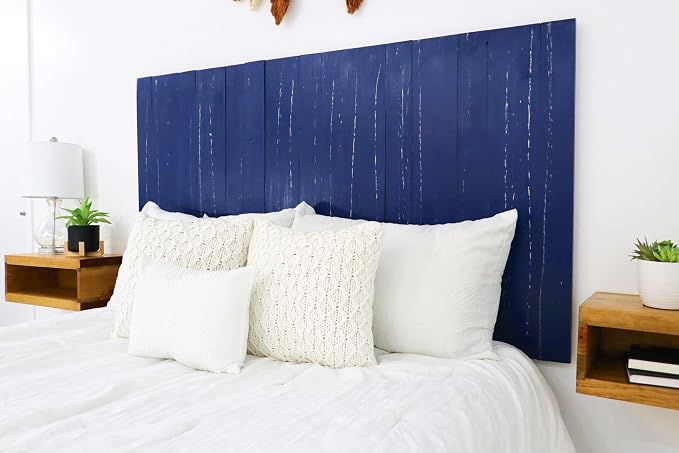 Barn Walls Navy Blue Headboard, Coastal Design Weathered, Solid Wood Headboard Floating Panels Wall Mount, Adjustable Height, Easy Assembly, Full Size