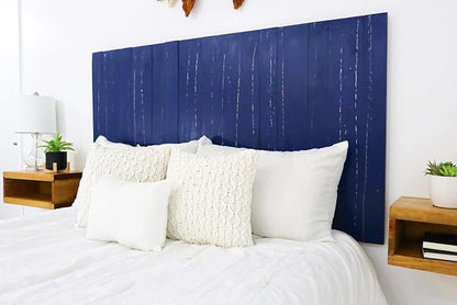 Barn Walls Navy Blue Headboard, Coastal Design Weathered, Solid Wood Headboard Floating Panels Wall Mount, Adjustable Height, California King Size