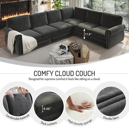88.2" Sectional Sleeper Sofa with Pull Out Bed - Oversize L-Shaped Convertible Sleeper Couch Bed, Button Tufted Chesterfield Sofa, Chenille Vintage Couches for Living Room(4-Seater, Dark Grey)
