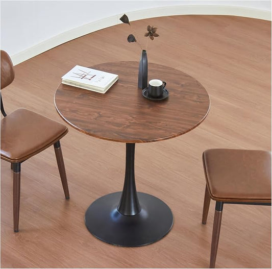 Round Dining Table, 24" Circle Tulip Table with Thickened Tabletop & Metal Pedestal, Mid Century Modern Bistro Table for Kitchen, Small Places, Living Room, Cafe (Faux Walnut)