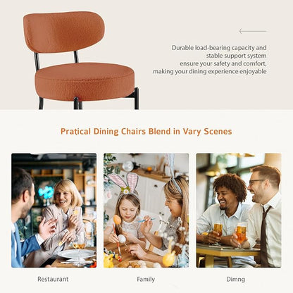 DUMOS Dining Chairs Set of 2, Mid Century Modern Chair Round Upholstered Curved Backrest, Kitchen Vanity Living Room Chairs with Black Metal Legs, Orange