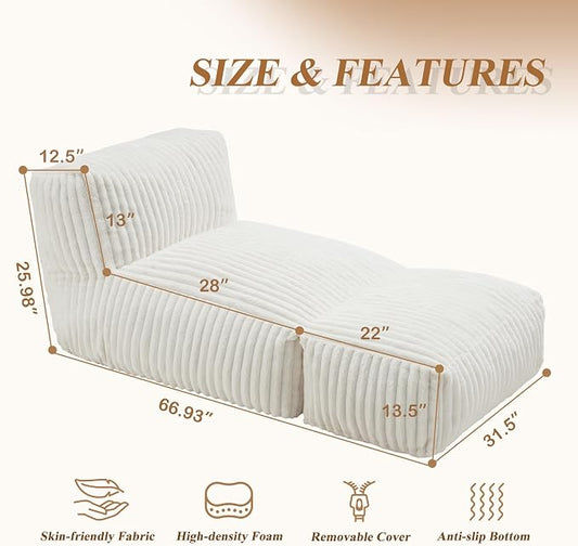 Hobestluk Giant Memory Foam Bean Bag Chairs Sofa for Adults (White,Large) | Soft Fabric,Ergonomic Back Support,Lightweight,Easy Clean,No Assembly,Wear-resisting,For Livingroom Guest room,Well-looking
