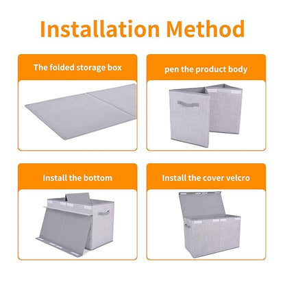 Pantryily Large Toy Box Chest Storage Organizer with Lid,Collapsible Kids Toys Boxes Basket Bins with Sturdy Handles for Boys and Girls, Nursery, Playroom, Closet 25"x13" x16" (Light Grey)