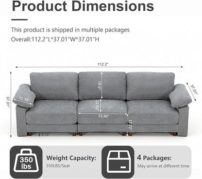 Oversized L Shaped Sectional Couch for Living Room, Extra Large Deep Seat Modular Sectional Sofa with Washable Covers, Modern Cloud Couch for Apartment, Bedroom (Light Gray, 3 Seater)