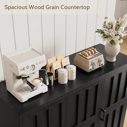 Modern Farmhouse Buffet Cabinet with Storage, 42" Large Sideboard Storage Cabinet with 3 Barn Doors, Coffee Liquor Bar Cabinet Wood Table Credenza with Adjustable Shelf for Kitchen Dining Living Room