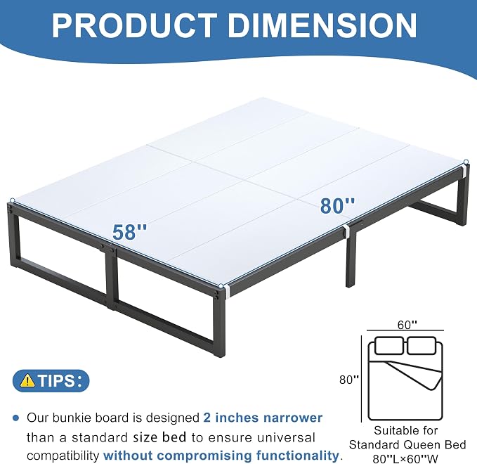 Lutown-Teen Bunkie Board Queen High-Density Polymer Bed Support Bunkie Board Queen Size Anti-Sag, Breathable, Moisture Resistant, Noise Minimizing, White